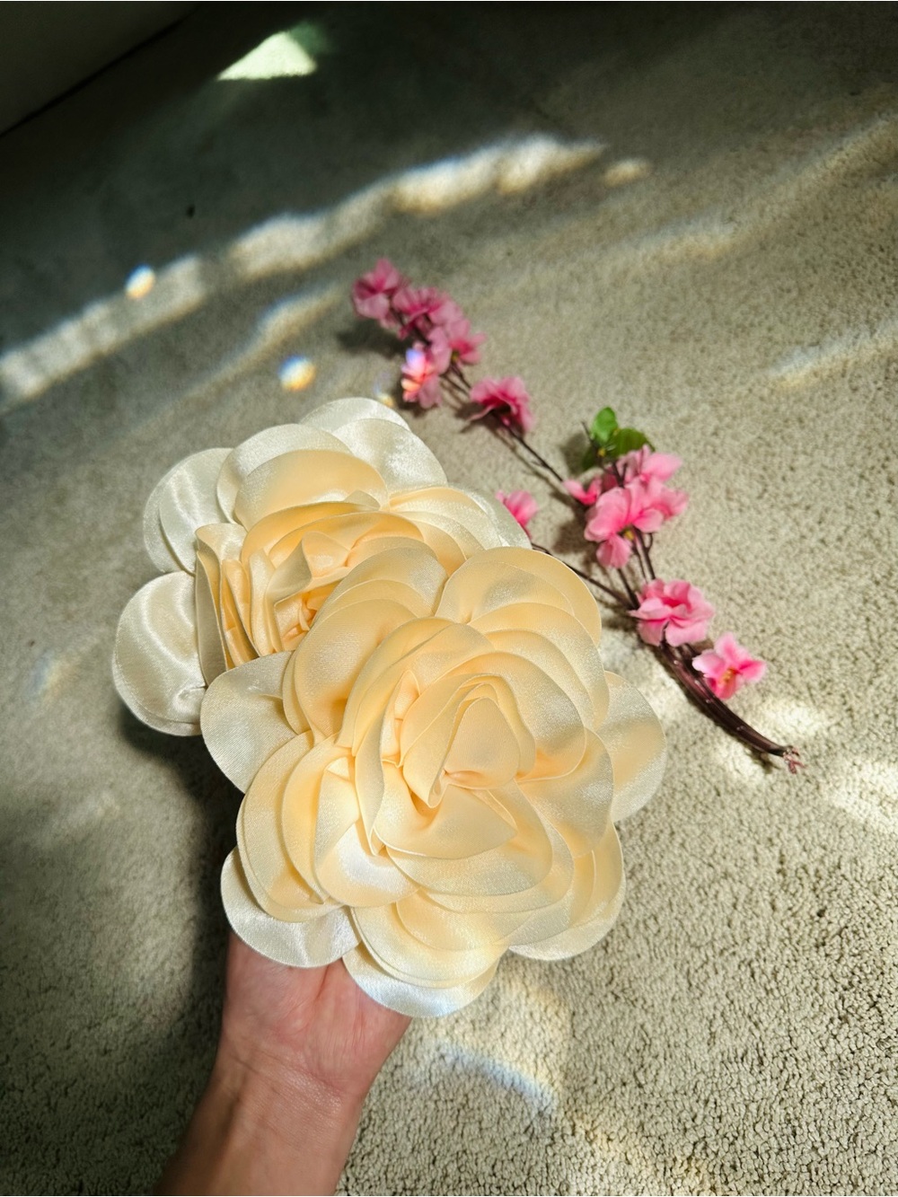 Ivory Satin Rose Hair Clip - Women Accessories